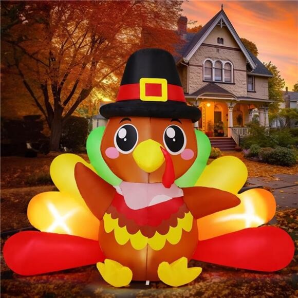 7 FT Long Thanksgiving Inflatables Baby Turkeys Outdoor Decorations Blow Up - Picture 2 of 7
